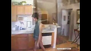 Huge dick boy has fun in the kitchen