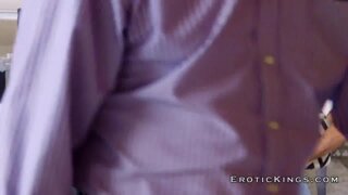 Sara gives blowjob on guy while her husband sits next