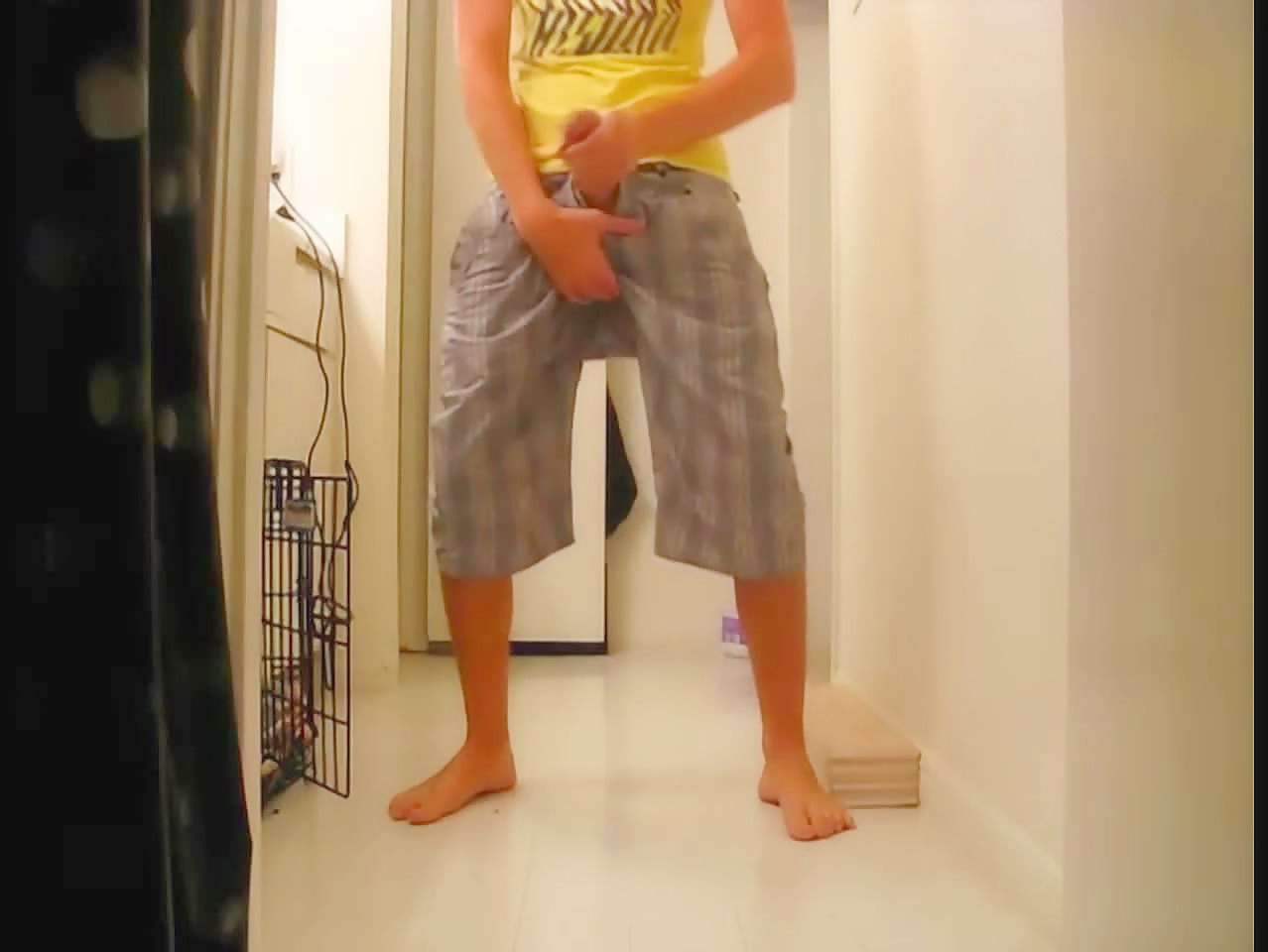 Hung boy wanks his thick cock in Laundry