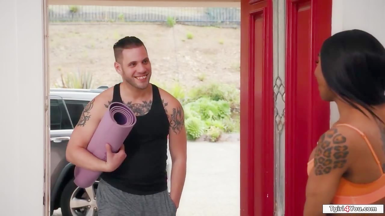 Two shemales anal fucked by yoga trainer