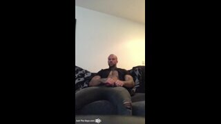 Tatted Stud Ashley jerks on the couch
