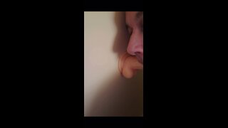 Michel dube sucking dildo on wall exposed